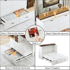 Queen Murphy Bed Frame Integrated Charging Station White