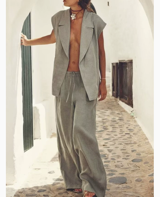 Chic Linen Leisure Set with Belt