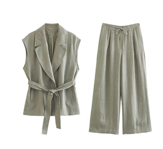 Chic Linen Leisure Set with Belt