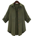 Plus Size Long Sleeve Casual Shirt Jacket for Women - LARUNVIK