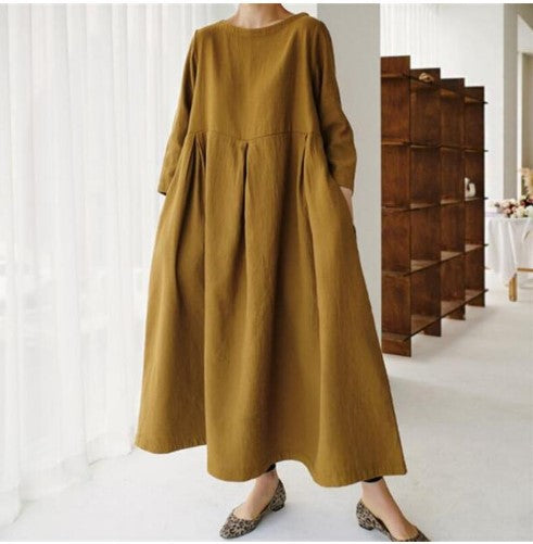 Plus Size Women's Casual Cotton Linen Dress - LARUNVIK
