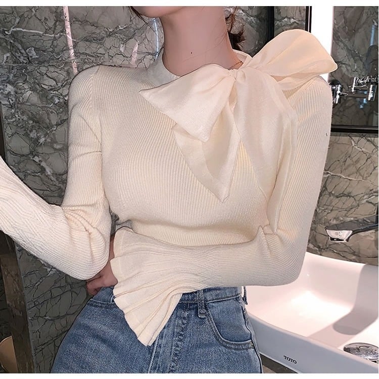 Women's Western Style Bow Collar Slim Fit Sweater - LARUNVIK