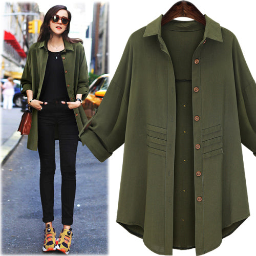 Plus Size Long Sleeve Casual Shirt Jacket for Women - LARUNVIK