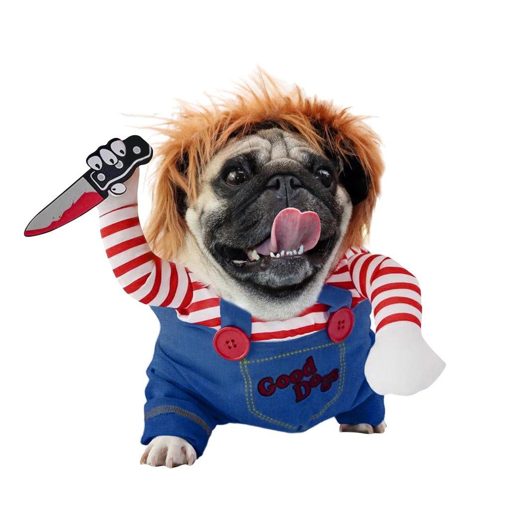 Chucky Dog Costume Halloween Dog Costumes Deadly Doll Halloween Costume for Dogs Halloween Cosplay Dog Party Clothes for Small Medium Large Dogs - LARUNVIK