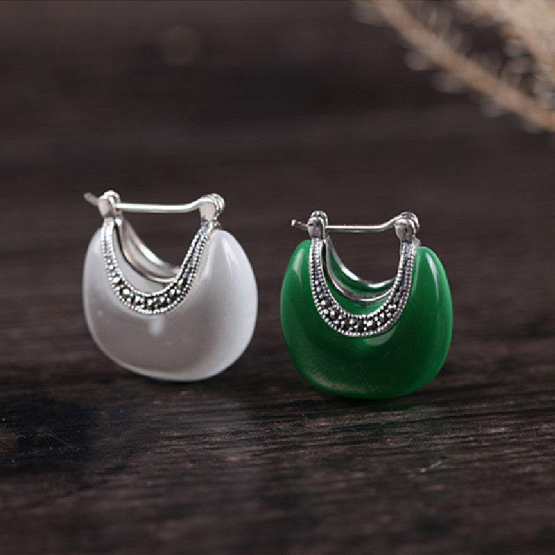 Vintage Silver Cat's Eye Charm Earrings