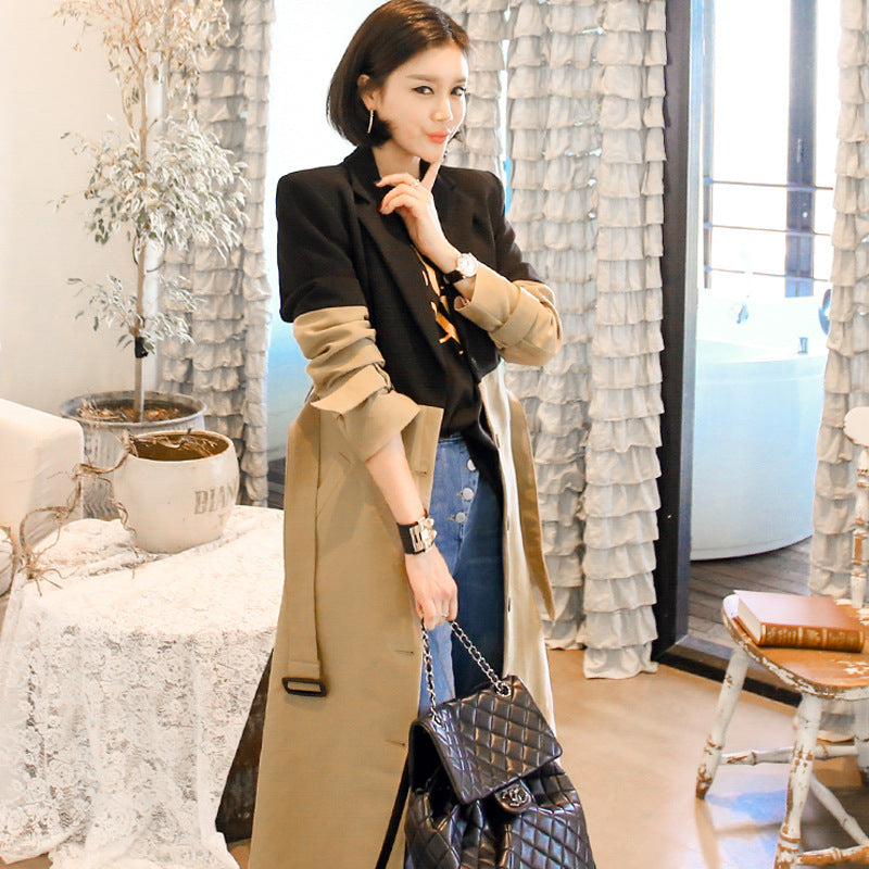 2026 Autumn Winter Women's Color-Block Belted Trench Coat - LARUNVIK