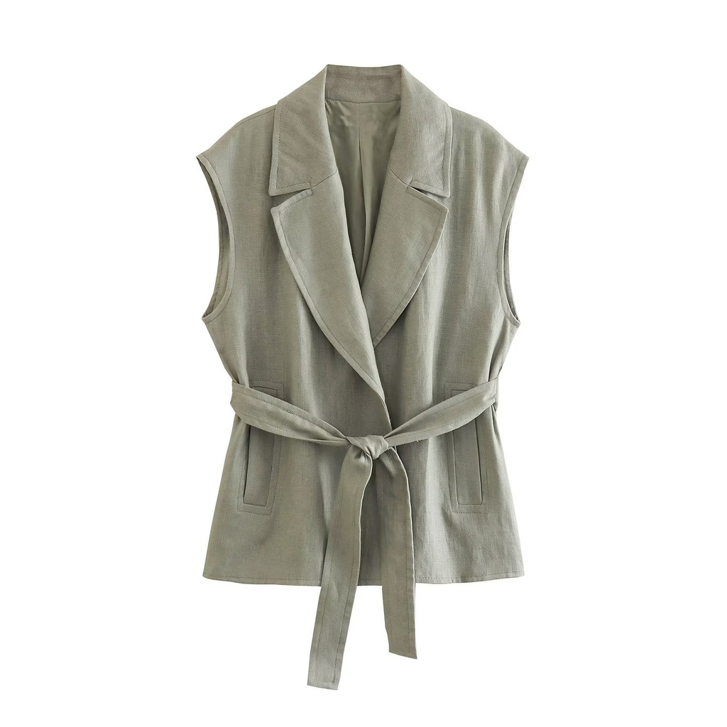 Chic Linen Leisure Set with Belt