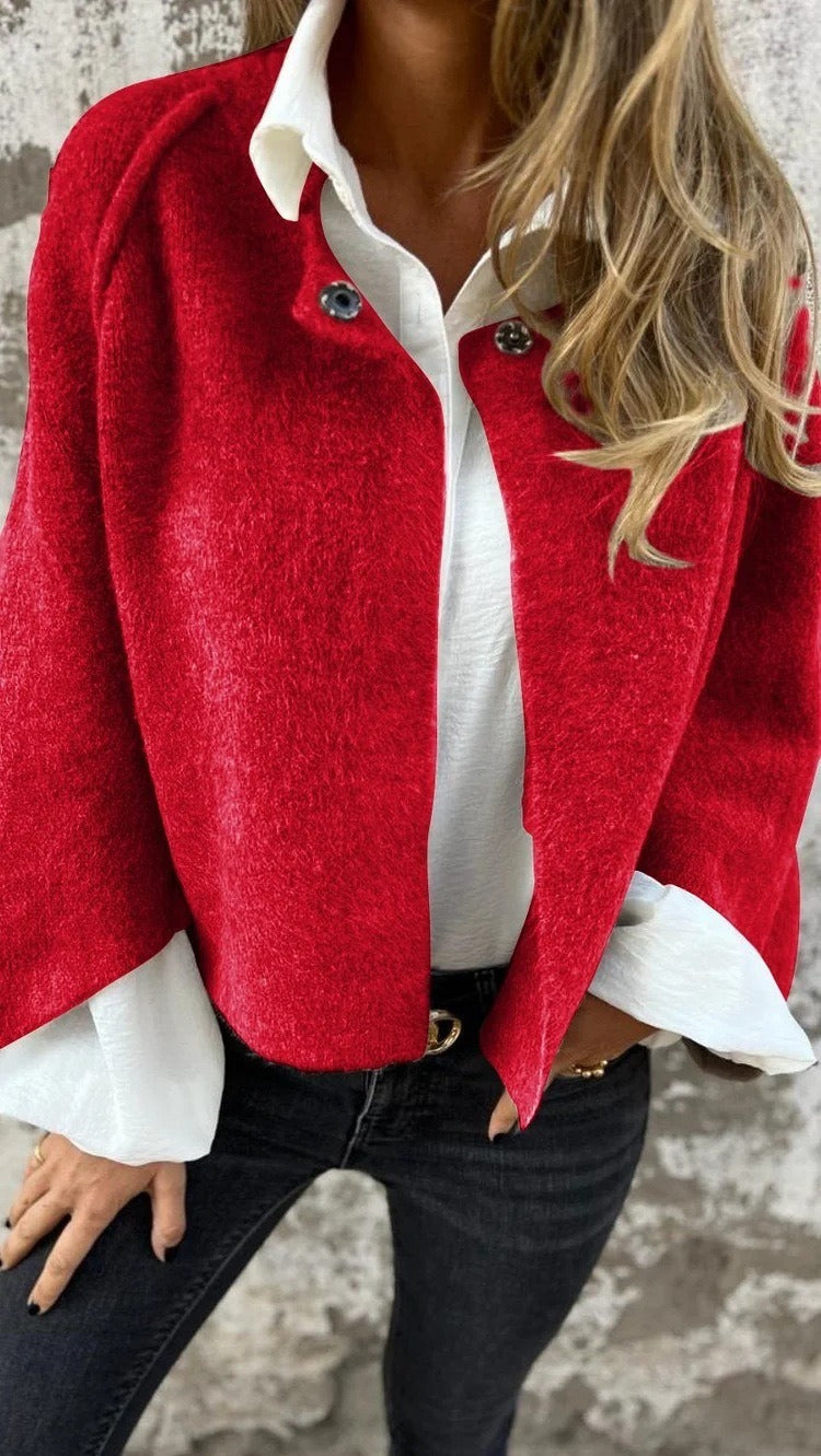 Wool Women's Jacket with Round Neck and Long Sleeves (One) - LARUNVIK