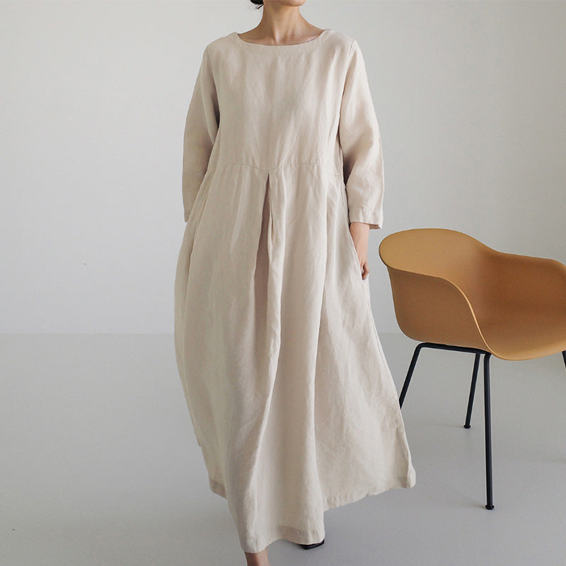 Plus Size Women's Casual Cotton Linen Dress - LARUNVIK