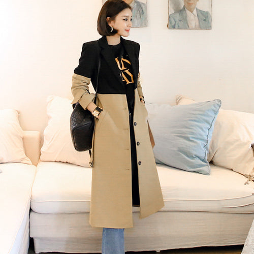 2026 Autumn Winter Women's Color-Block Belted Trench Coat - LARUNVIK