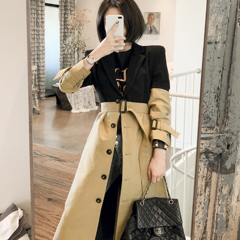2026 Autumn Winter Women's Color-Block Belted Trench Coat - LARUNVIK