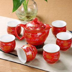 Double-Layer Ceramic Tea Set with Blue and White Design