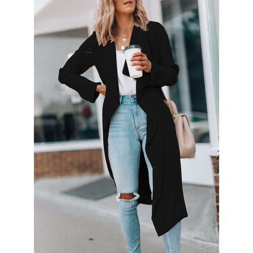 Solid Color Mid-Length Trench Coat for Fall Winter