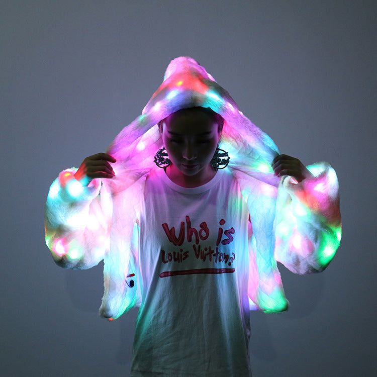 Colorful LED Halloween Jacket with Faux Fur - LARUNVIK