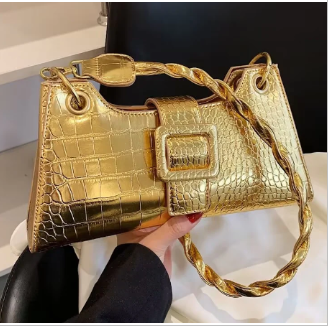 Celebrity Shoulder Bag with Glossy Crocodile Pattern (One) - LARUNVIK