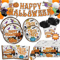 Vintage Halloween Paper Plates and Napkins Halloween Party Supplies 138pcs Halloween Tableware Set Includes Halloween Party Plates Cups Napkins Banner Tablecloth for Kids Serve 24 - LARUNVIK