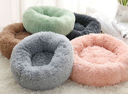 Lit rond en peluche pour petits chiens et chiots