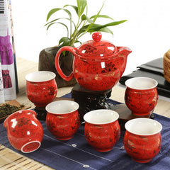 Double-Layer Ceramic Tea Set with Blue and White Design