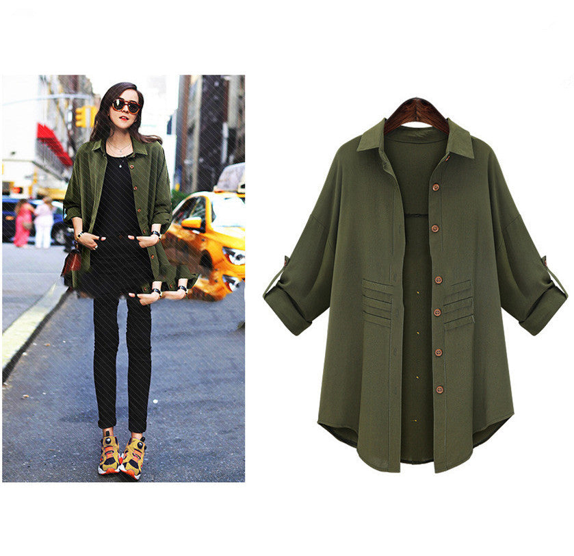 Plus Size Long Sleeve Casual Shirt Jacket for Women - LARUNVIK