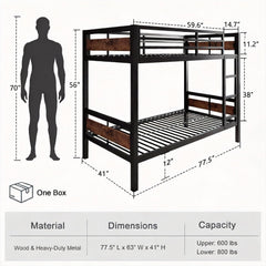 Twin Over Twin Metallic Bunk Bed Vintage Rustic Brown