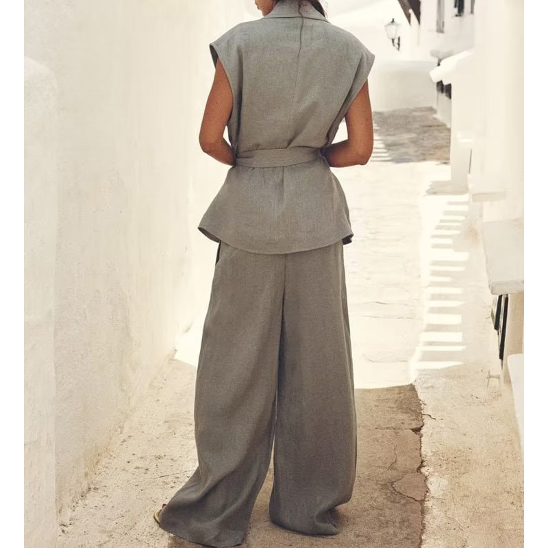 Chic Linen Leisure Set with Belt