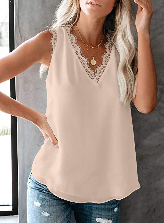 Summer Women's Lace V-Neck Sleeveless Blouse (Plus Size) - LARUNVIK