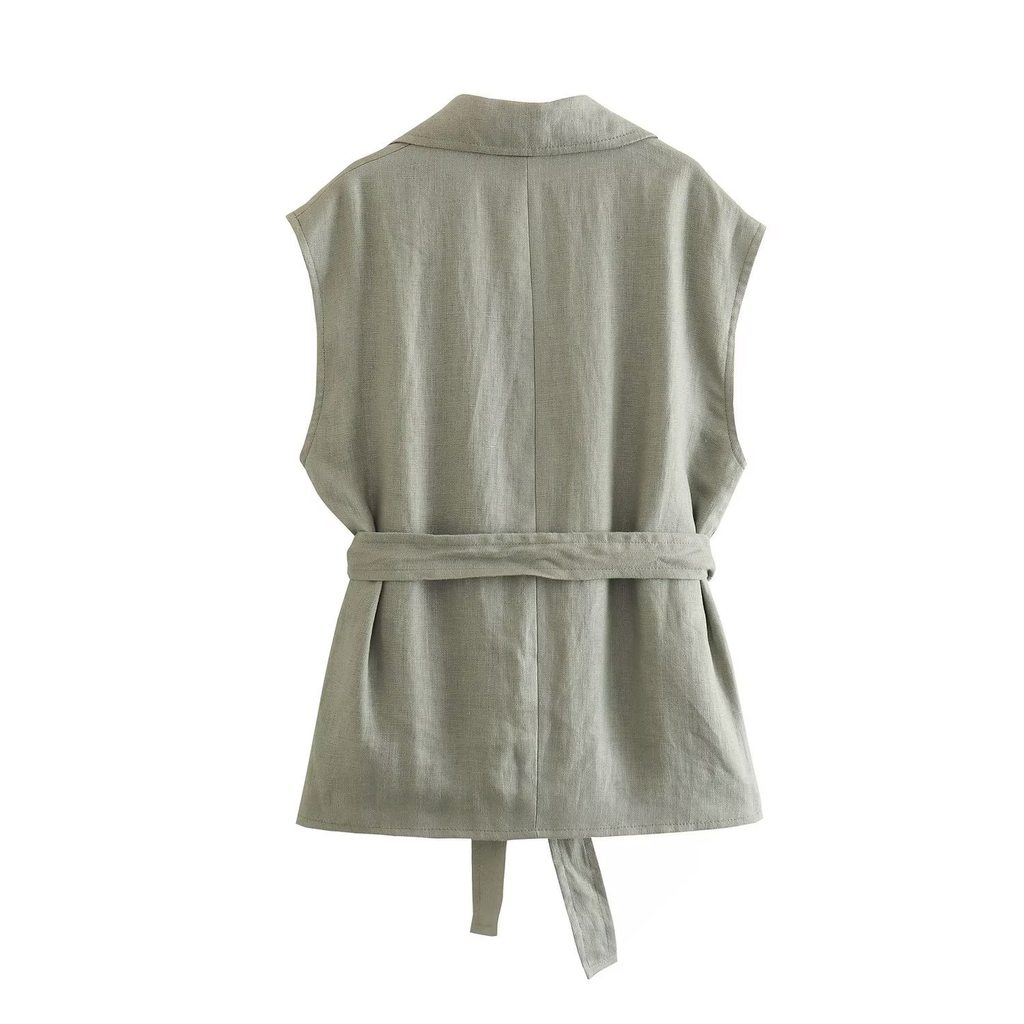 Chic Linen Leisure Set with Belt