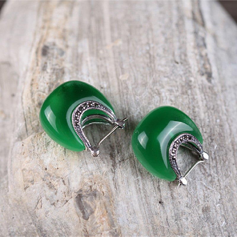 Vintage Silver Cat's Eye Charm Earrings