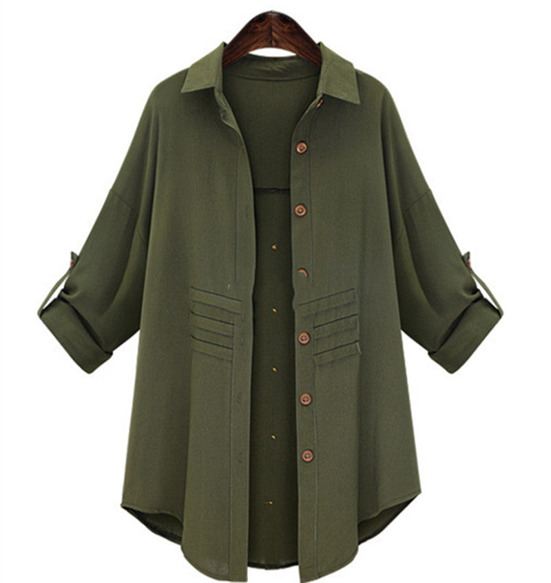 Plus Size Long Sleeve Casual Shirt Jacket for Women - LARUNVIK