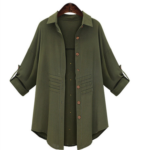 Plus Size Long Sleeve Casual Shirt Jacket for Women - LARUNVIK