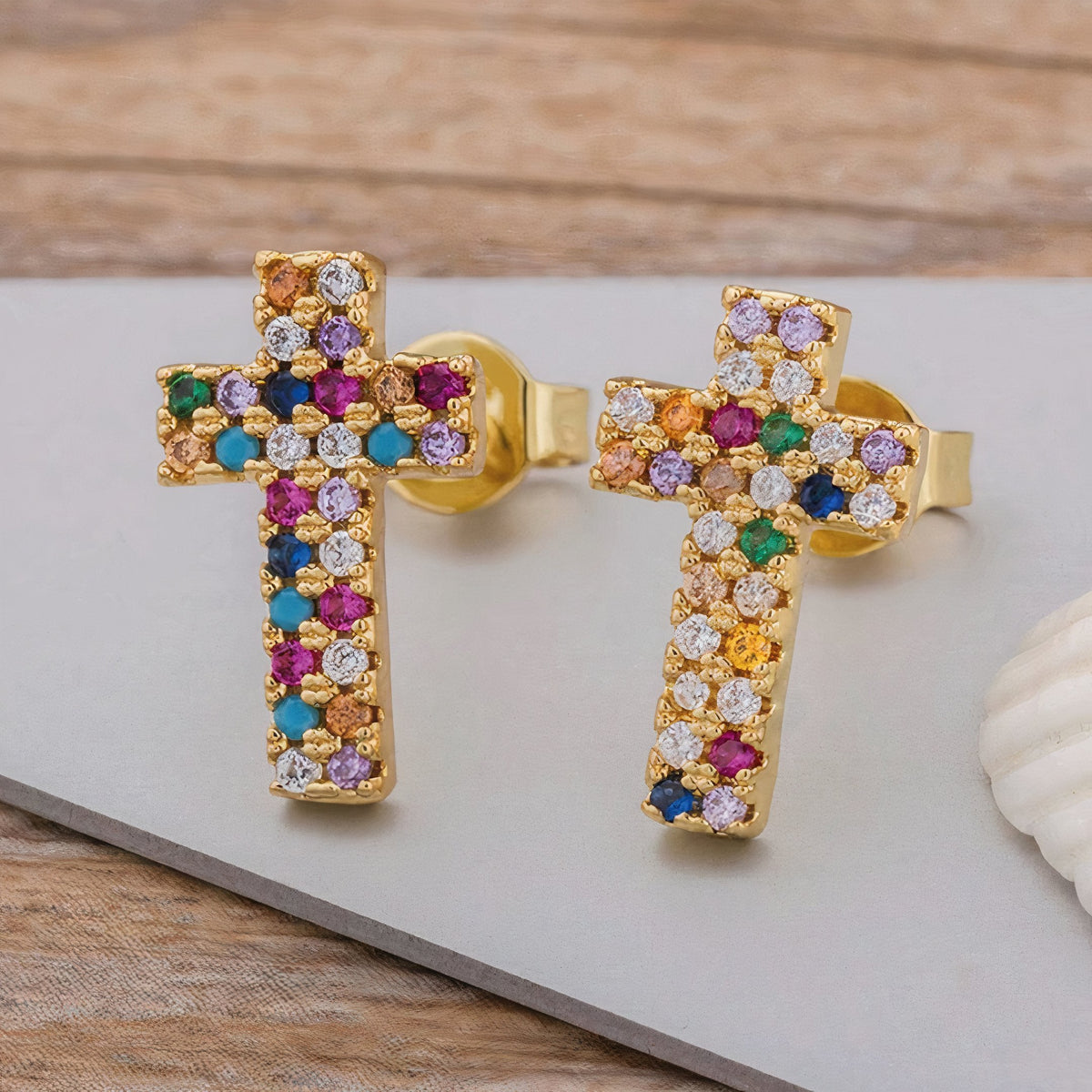 Cross Charm Pavé Earrings - LARUNVIK