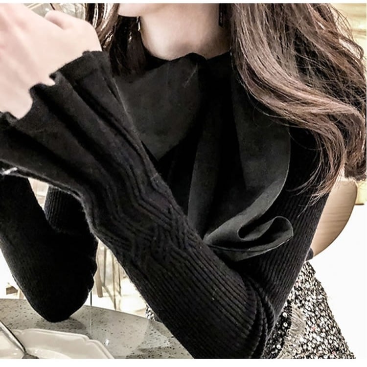 Women's Western Style Bow Collar Slim Fit Sweater - LARUNVIK