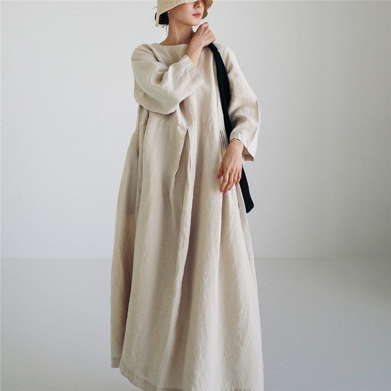 Plus Size Women's Casual Cotton Linen Dress - LARUNVIK