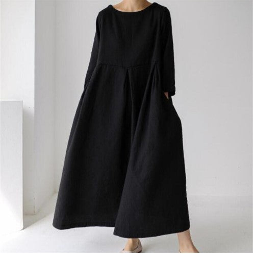 Plus Size Women's Casual Cotton Linen Dress - LARUNVIK