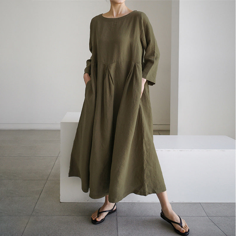 Plus Size Women's Casual Cotton Linen Dress - LARUNVIK