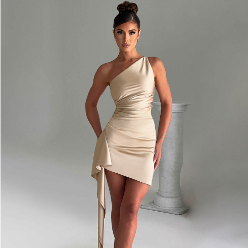 One-Shoulder Sleeveless Mini Dress for Parties & Weddings - LARUNVIK