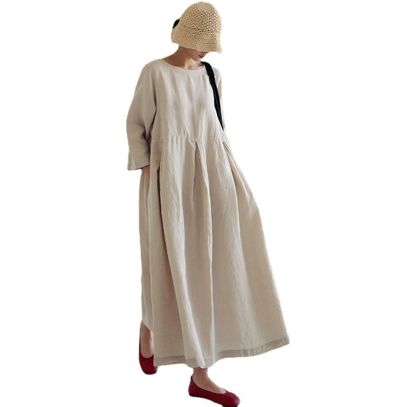 Plus Size Women's Casual Cotton Linen Dress - LARUNVIK