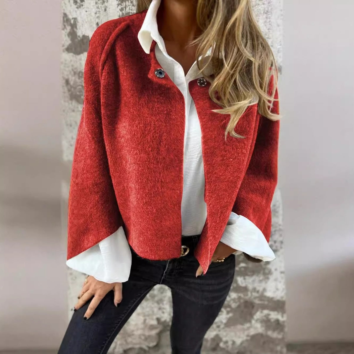 Wool Women's Jacket with Round Neck and Long Sleeves (One) - LARUNVIK