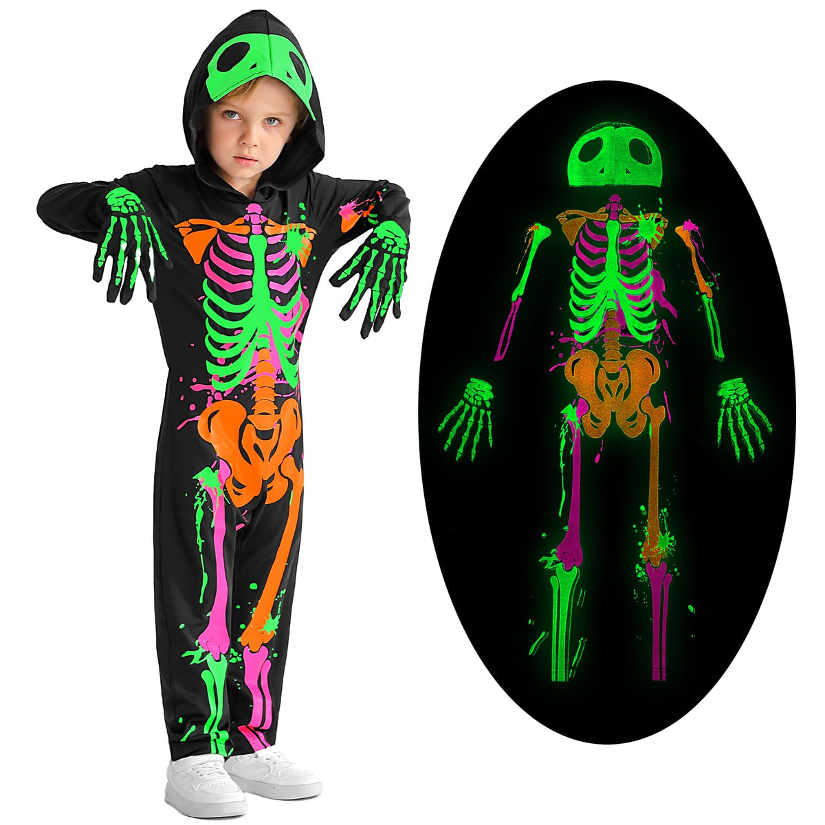 Weixinbuy Halloween Costumes for Boys Girls Kids Toddler Baby Halloween Skeleton Costumes Luminous Glow in The Dark Outfit - LARUNVIK