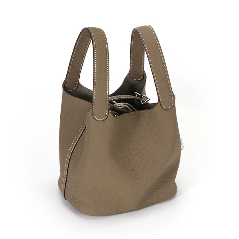 Women's Large Capacity Leather Vegetable Basket Bag - LARUNVIK