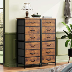 Tall Fabric Dresser With 6 Drawers And Wood Top Rustic Brown