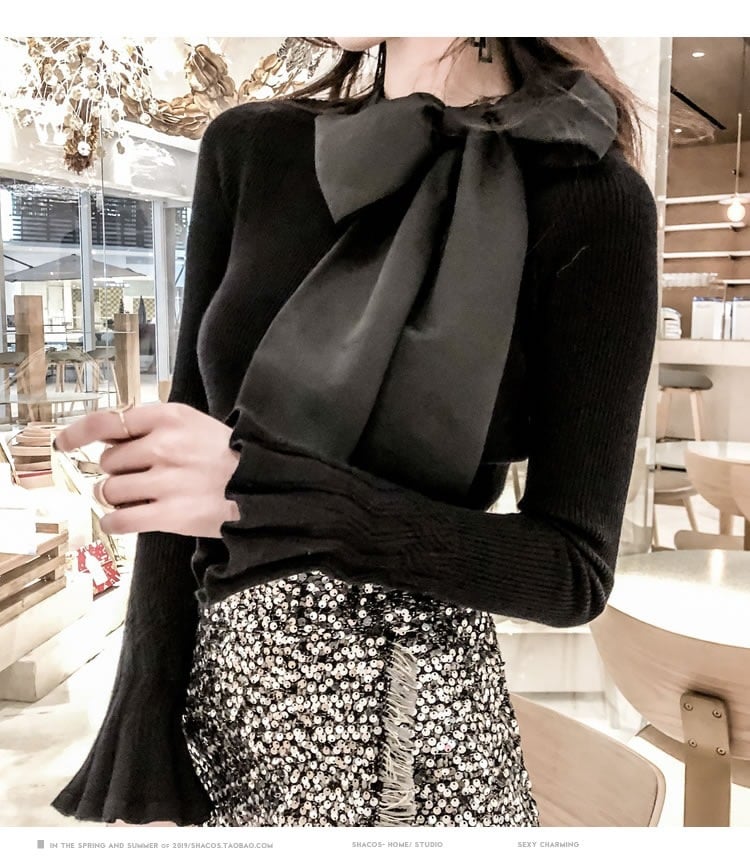 Women's Western Style Bow Collar Slim Fit Sweater - LARUNVIK