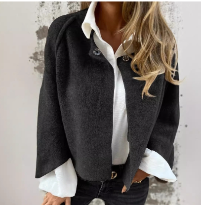 Wool Women's Jacket with Round Neck and Long Sleeves (One) - LARUNVIK