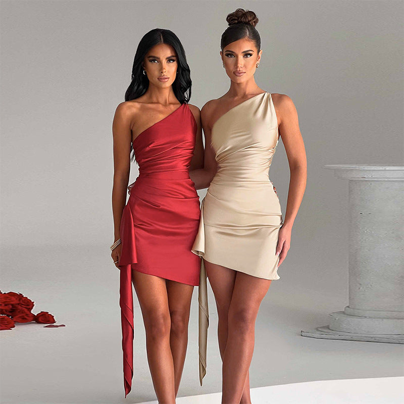 One-Shoulder Sleeveless Mini Dress for Parties & Weddings - LARUNVIK