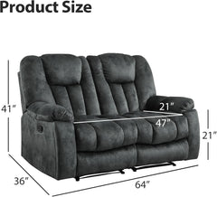 Grey Extra Wide Loveseat Recliner Sofa For Two Cup Holders