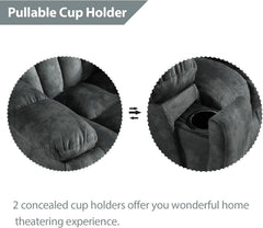 Grey Extra Wide Loveseat Recliner Sofa For Two Cup Holders