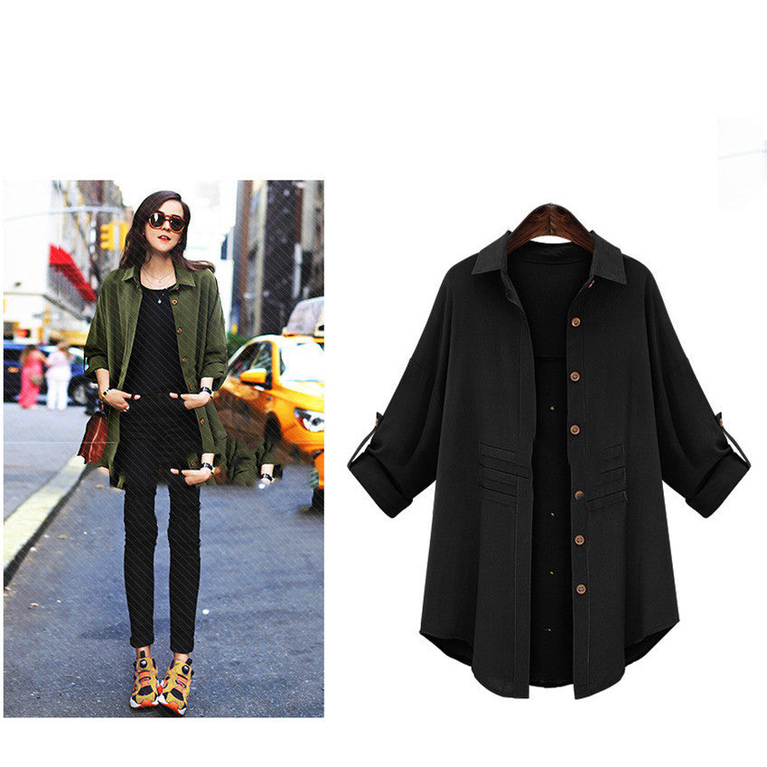 Plus Size Long Sleeve Casual Shirt Jacket for Women - LARUNVIK