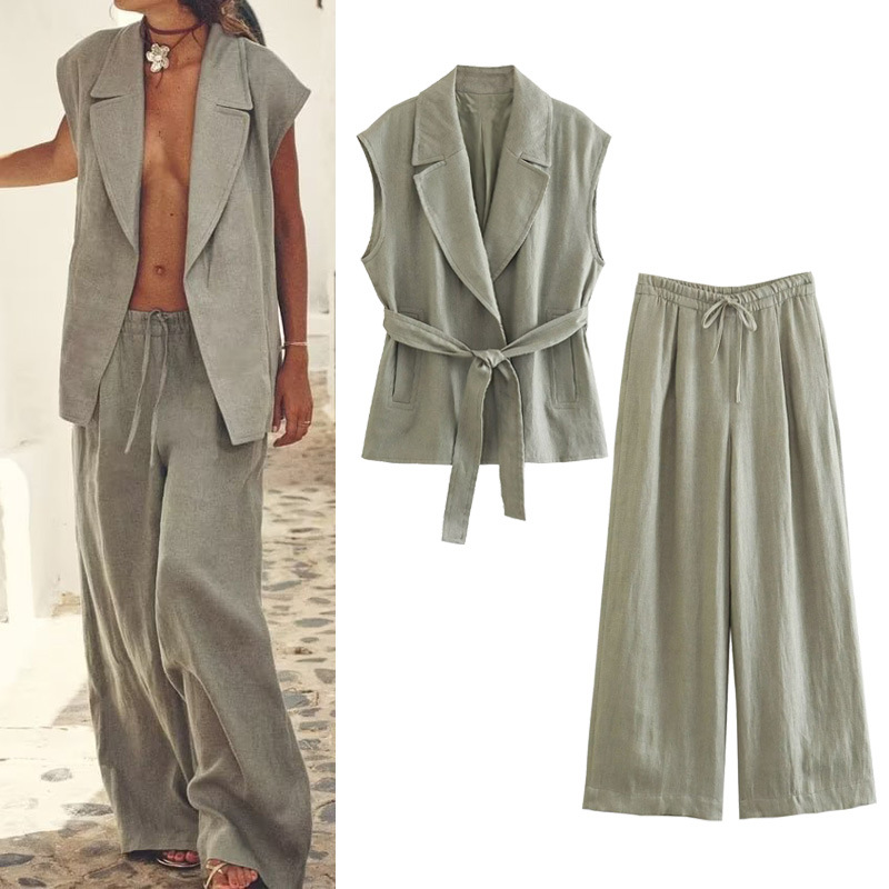 Chic Linen Leisure Set with Belt